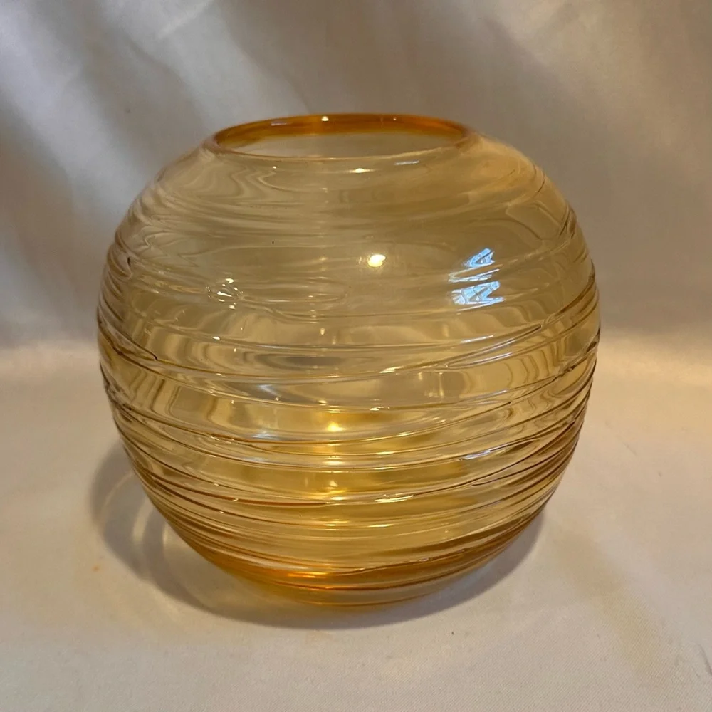 Vintage Light Golden Amber Yellow Murano Art Glass Vase Round Console Bowl
